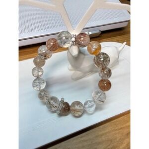 Moonstone, smoky quartz, black super seven, and white crystal bracelet